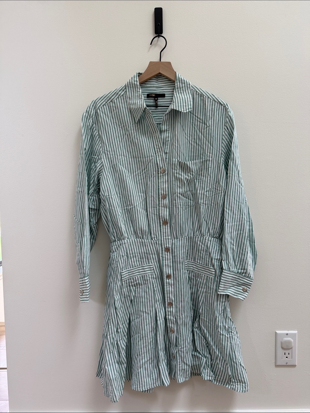 Maje Striped Green Shirt Dress